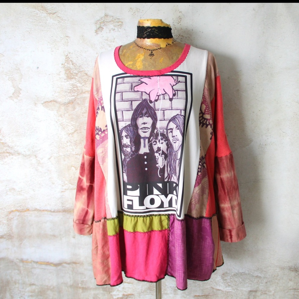Oversize Tunic Retro Band Shirt Patchwork
Clothes Reconstruct Top